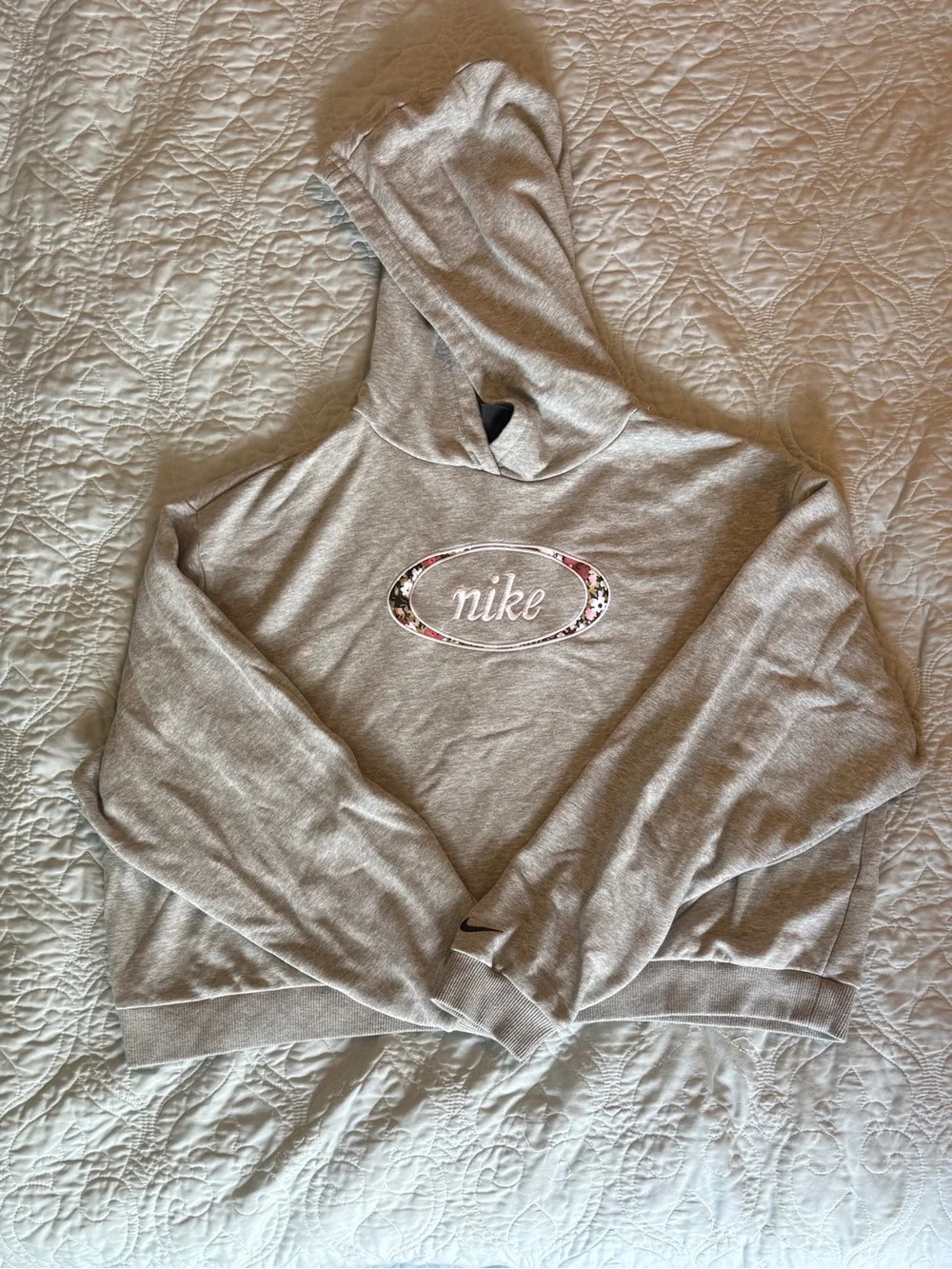 Nike Gray Hoodie with Floral Oval Logo